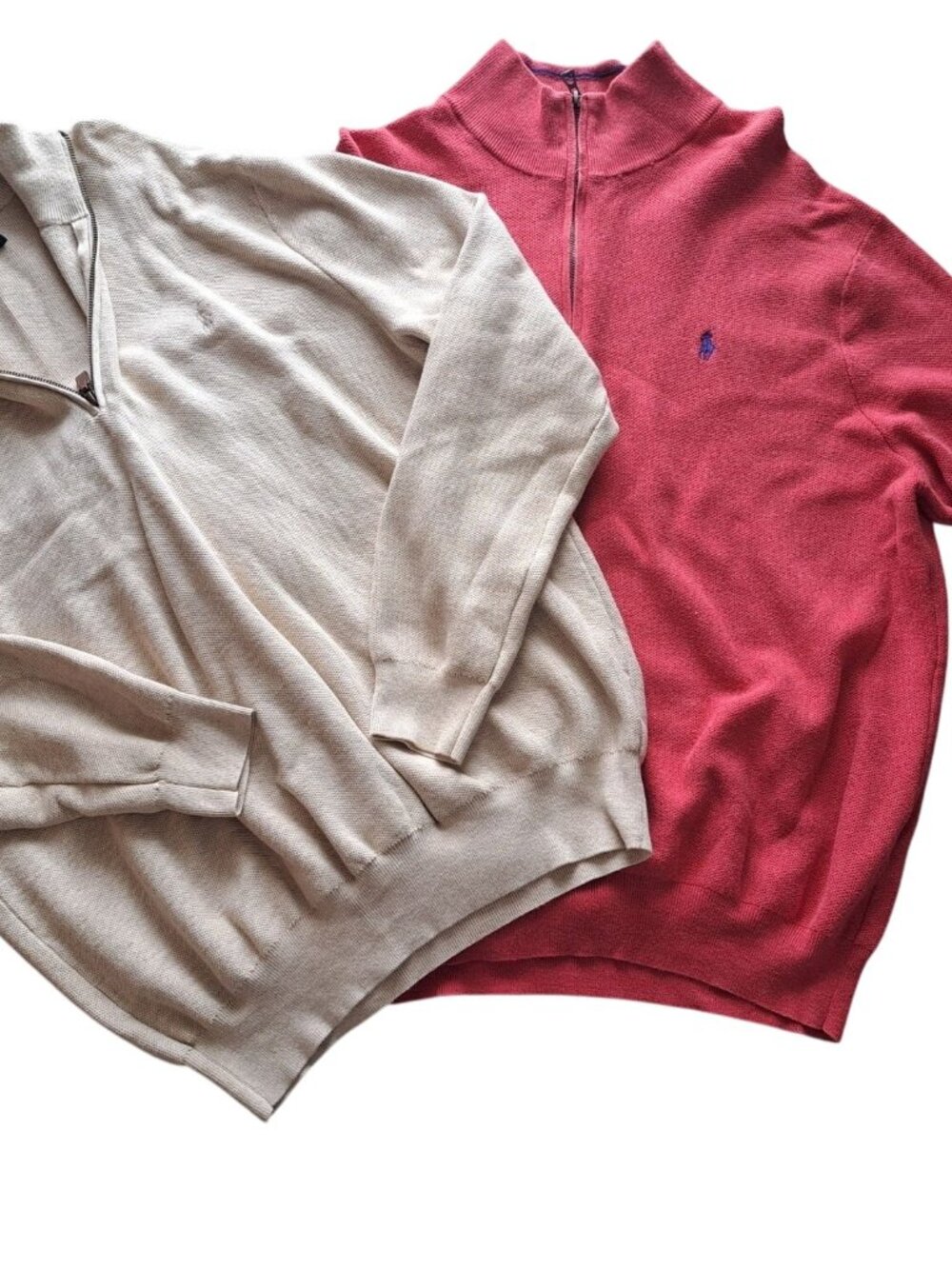 Lot 2 Polo Ralph Lauren Mens XXL Pima Cotton Quarter-Zip Sweaters Beige Salmon